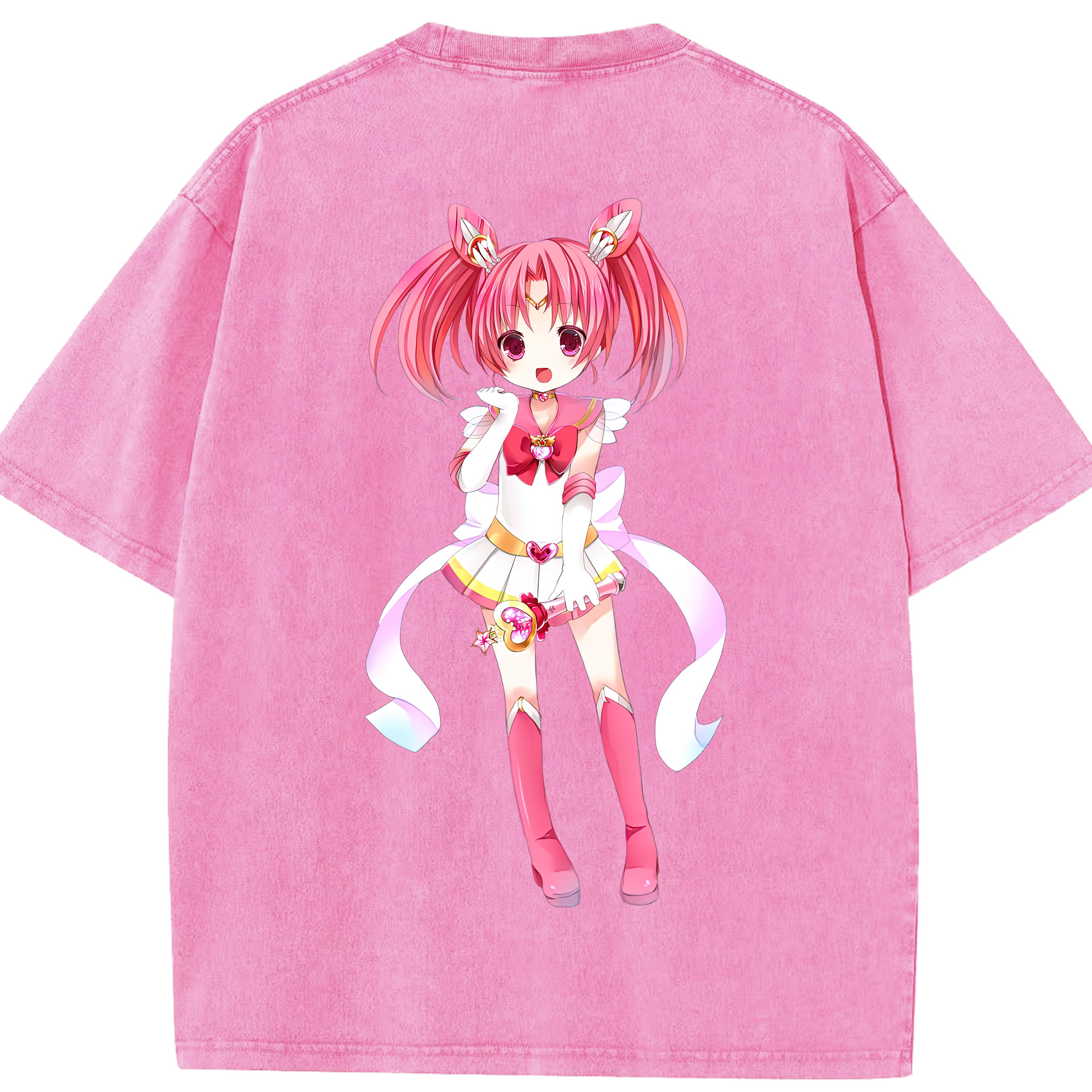 （画像用） 美少女戦士セーラームーン ちびうさ Sailor Moon Chibiusa Tsukino Usagi Small Lady Serenity 綿100% ヴィンテージ風 半袖Tシャツ（背面プリント）